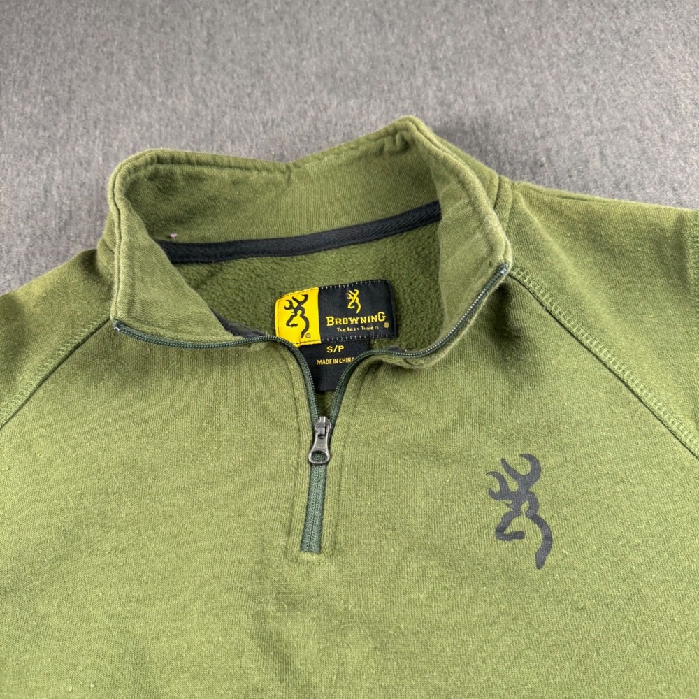 Browning Mens Quarter Zip Fleece Pullover Olive Green Buckmark Small S/P